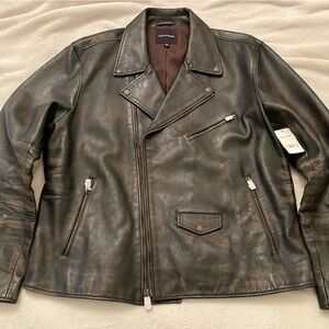 BRAND NEW Lucky Brand Distressed Black Leather Jacket